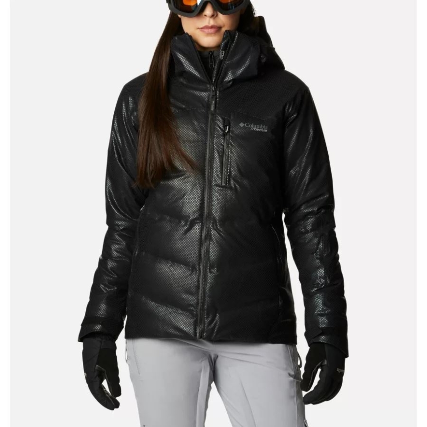 コロンビアブラックレディースパウダーケグブラックドットダウンジャケット.