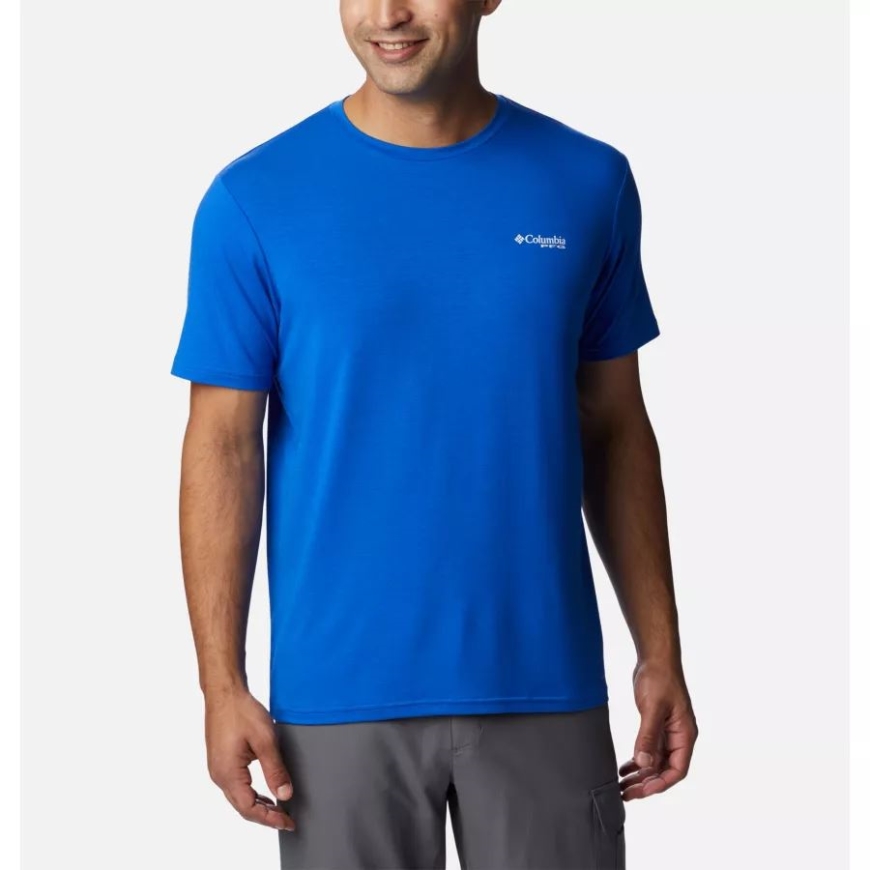 コロンビア ブルー マコー/コンパス ブルー グラデーション メンズ Pfg フィッシュ フラッグ テック ショート スリーブ シャツ