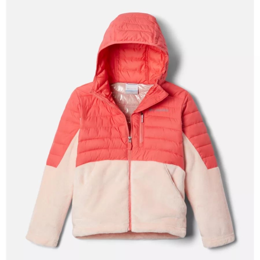 コロンビア ブラッシュ ピンク/ピーチ ブロッサム ユース パウダー ライト ガールズ ノベルティ フード付き断熱ジャケット