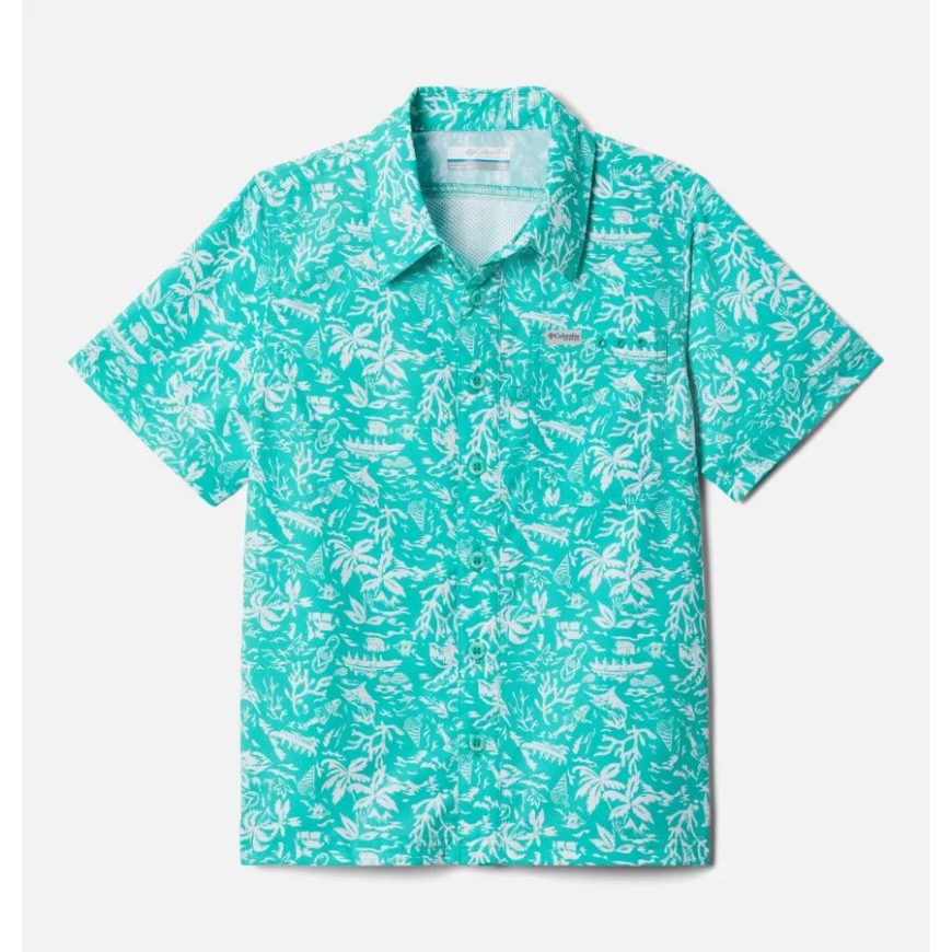 コロンビア ボーイズ Pfg スーパー スラック タイド ショート スリーブ キャンプ シャツ エレクトリック ターコイズ コナ