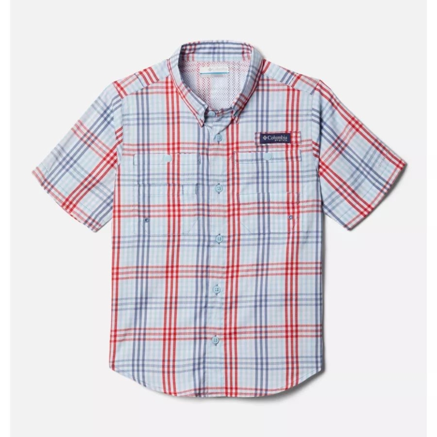 コロンビア ボーイズ PFG スーパータミアミ 半袖シャツ ブルーストーン ブランケット ギンガム