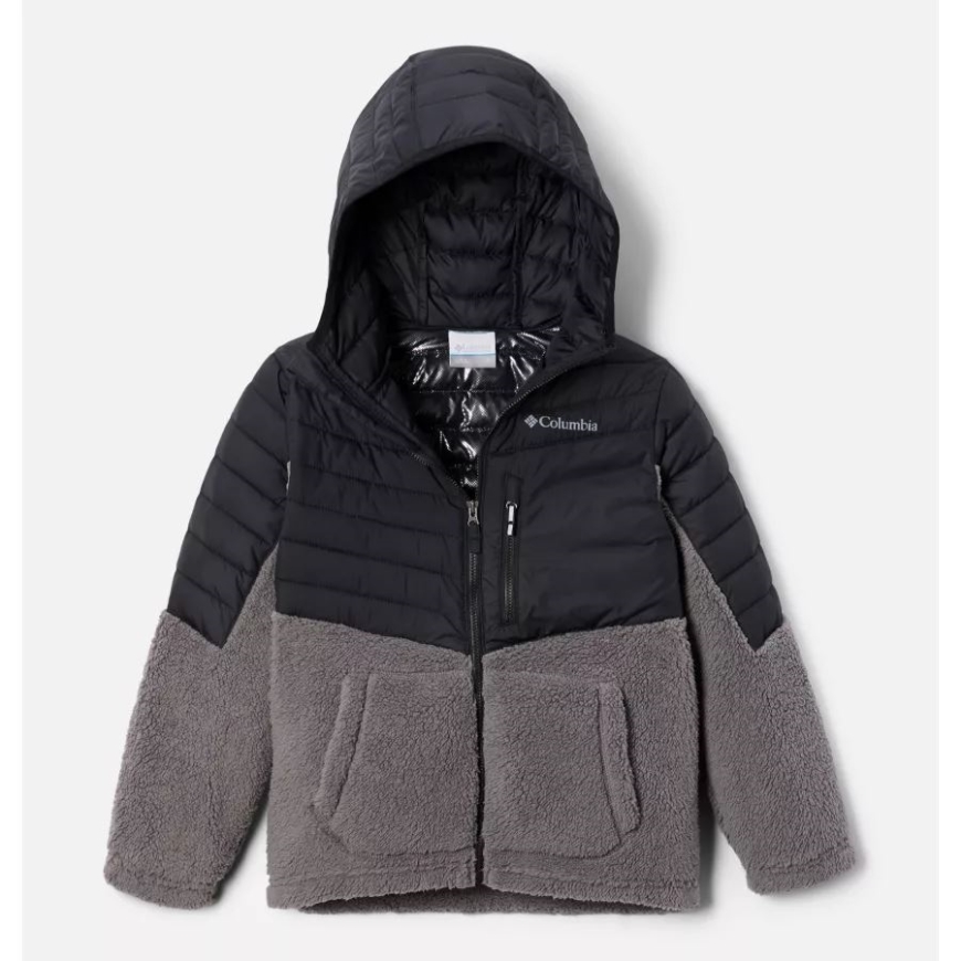 コロンビア ボーイズ パウダー ライト ノベルティ フード付き インサレーション ジャケット ブラック/シティ グレー
