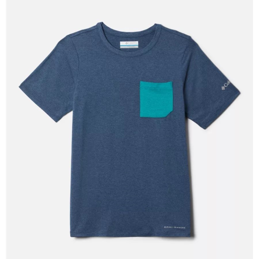 コロンビア ボーイズ テック トレイル Tシャツ ダーク マウンテン ヘザー/ブライト アクア Hthr