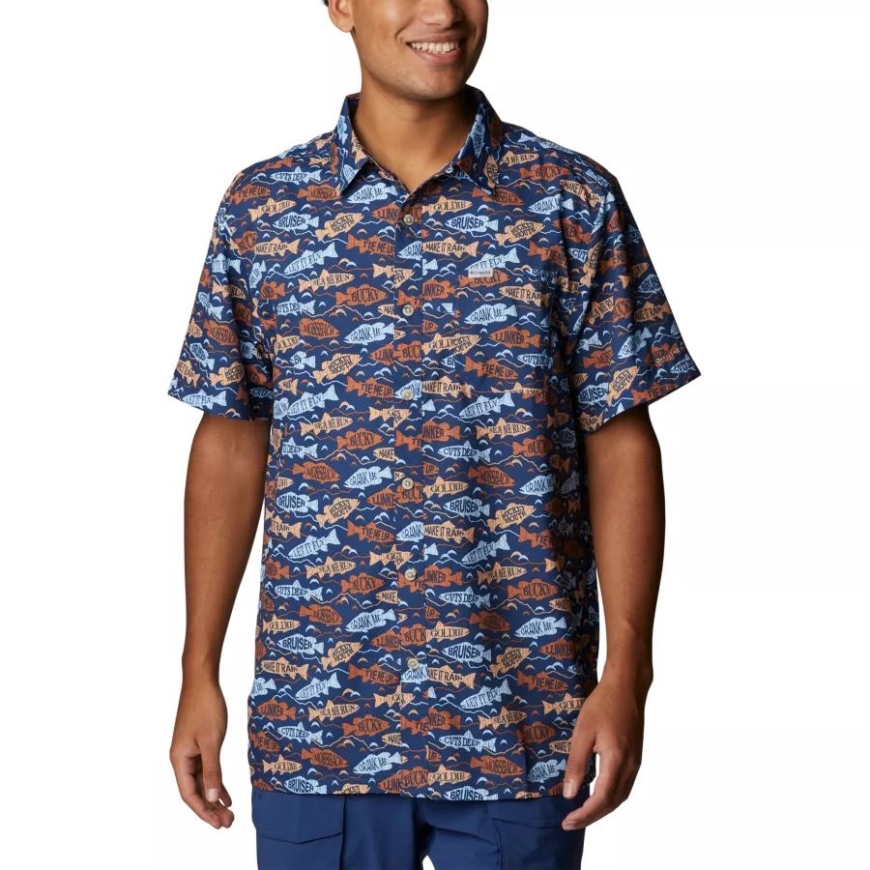 コロンビア カーボン フィッシュファインダー プリント メンズ Pfg スーパー スラック タイド キャンプ シャツ