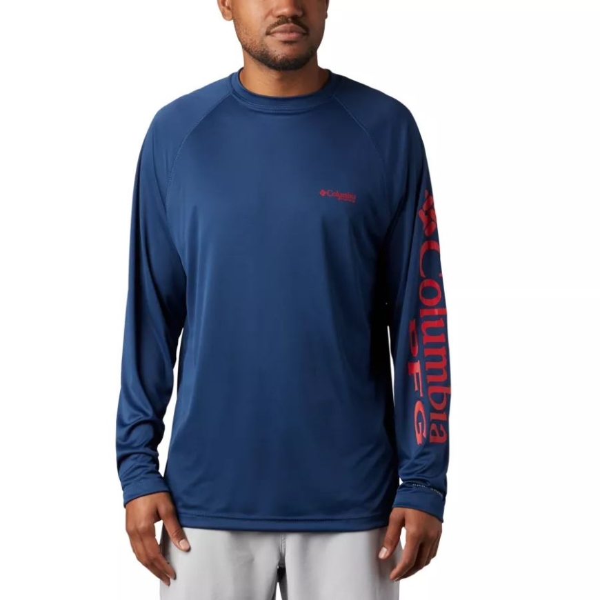 コロンビア カーボン/レッド スパーク ロゴ メンズ Pfg ターミナル タックル ロング スリーブ シャツ トール