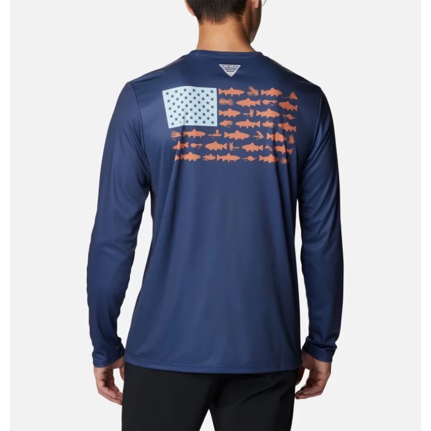 コロンビア カーボン/スプリング ブルー トラウト フライ メンズ Pfg ターミナル タックル フィッシュ フラッグ 長袖 シャツ トール