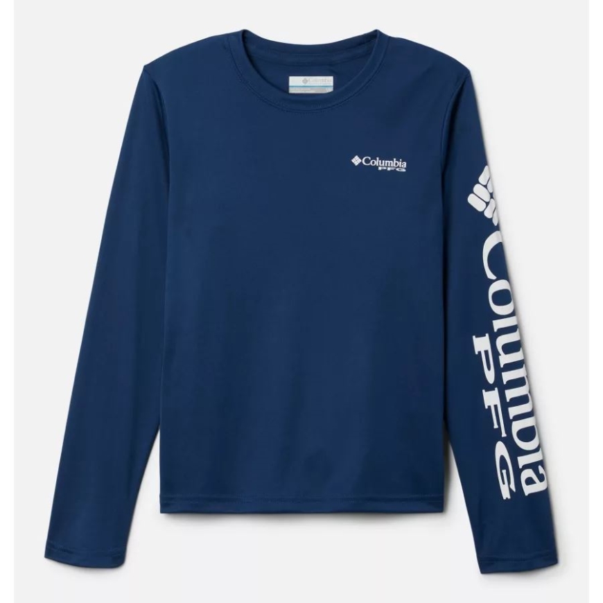 コロンビア カーボン/ホワイト ロゴ キッズ PFG ターミナル タックル ロングスリーブ Tシャツ