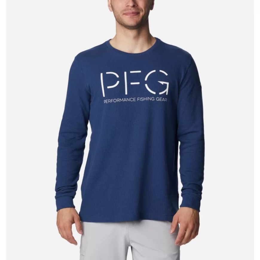 コロンビア カーボン/ホワイト メンズ Pfg ユーティリティ フック ワッフル ロング スリーブ シャツ