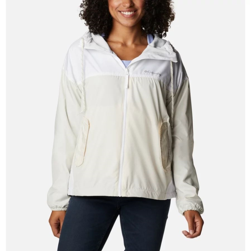 コロンビア チョーク/ホワイト レディース フラッシュ チャレンジャー フリース裏地付きウインドブレーカー ジャケット