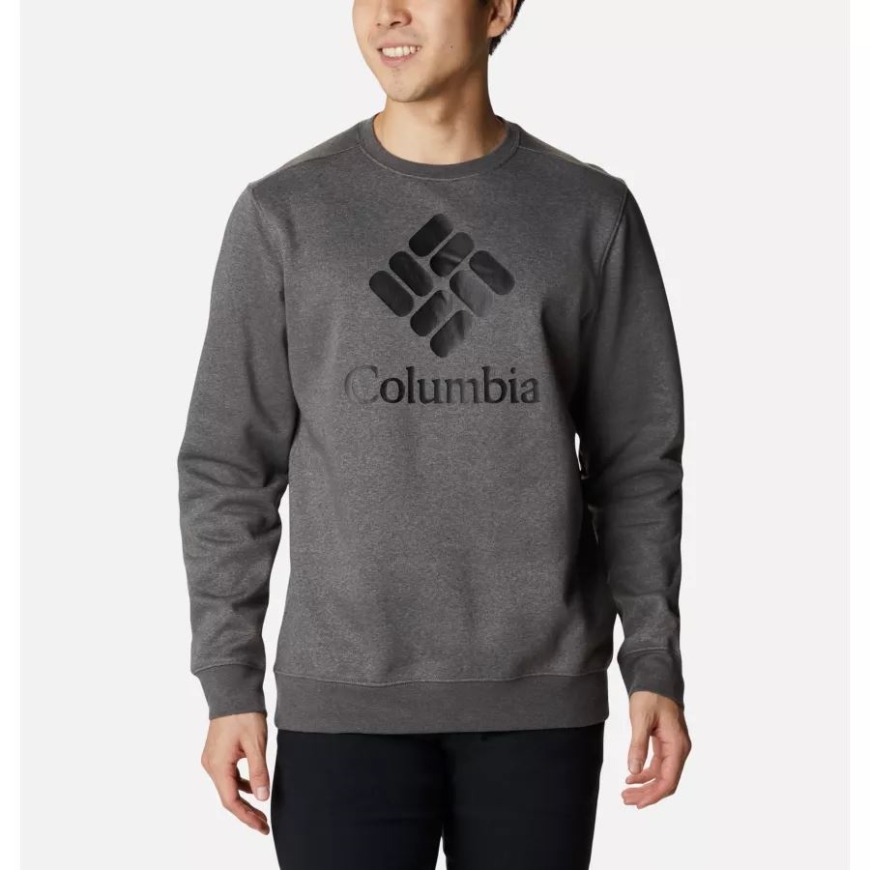 コロンビア チャコール ヘザー/csc スタックド グラフィック メンズ トレック クルー スウェットシャツ