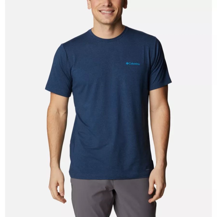 コロンビア カレッジエイト ネイビー ヘザー/ミラー マウンテン メンズ テック トレイル グラフィック Tシャツ