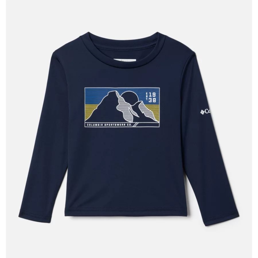 コロンビア カレッジエイト ネイビー/ライン スケープ 男の子 幼児 グリズリー ピーク 長袖 グラフィック Tシャツ