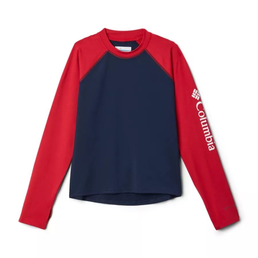 コロンビア カレッジ ネイビー/マウンテン レッド キッズ サンディ ショア長袖サンガード シャツ