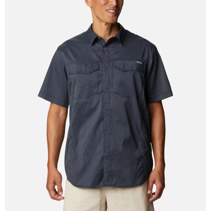 コロンビア カレッジ ネイビー/クワイエット グリッド メンズ シルバー リッジ ライト チェック柄半袖シャツ