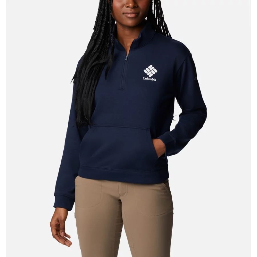コロンビア カレッジ ネイビー/ホワイト Csc スタック ロゴ レディース コロンビア トレック フレンチ テリー​​ ハーフジップ スウェットシャツ