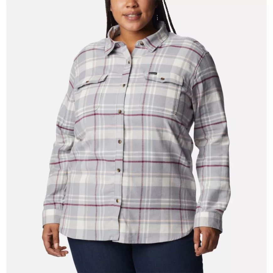 コロンビア コロンビア グレー シンプル タータン レディース パイン ストリート ストレッチ フランネル プラスサイズ