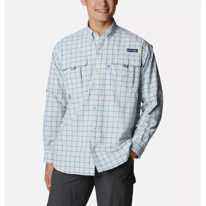コロンビア クール グレー ギンガム グリッド メンズ Pfg スーパー バハマ ロング スリーブ シャツ