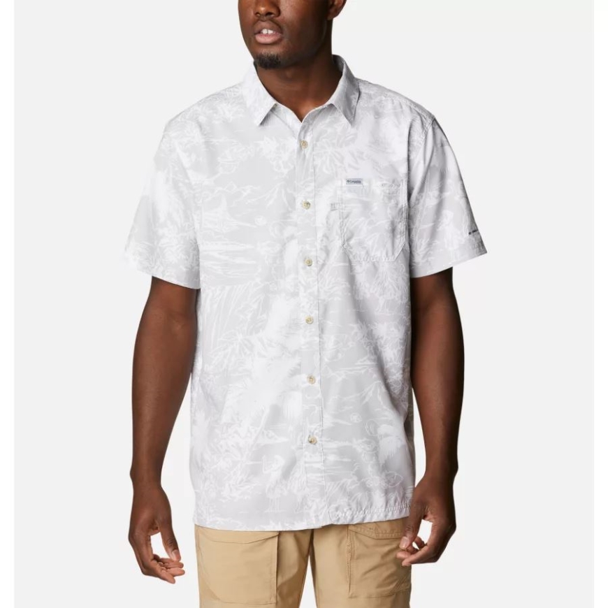 コロンビア クール グレー フラ フィッシュ プリント メンズ Pfg スーパー スラック タイド キャンプ シャツ