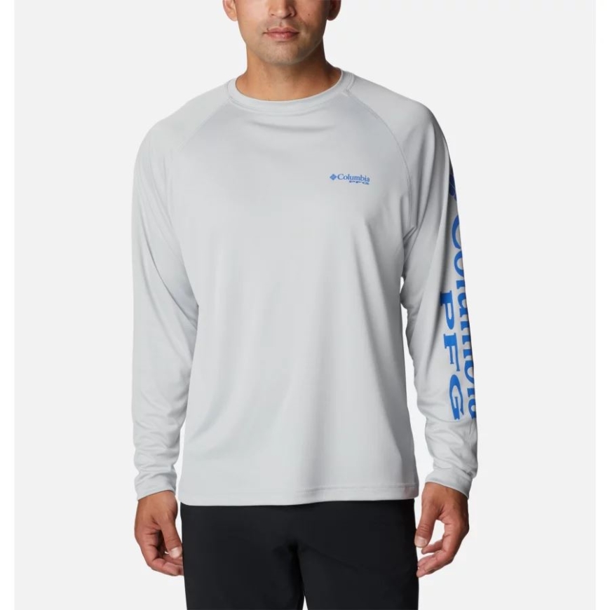 コロンビア クール グレー/ビビッド ブルー ロゴ メンズ Pfg ターミナル タックル ロング スリーブ シャツ トール