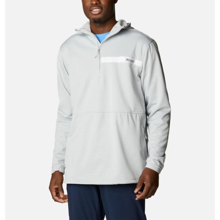 コロンビア クール グレー/ホワイト メンズ Pfg スキフ ガイド フード付きハーフ ジップ フリース プルオーバー