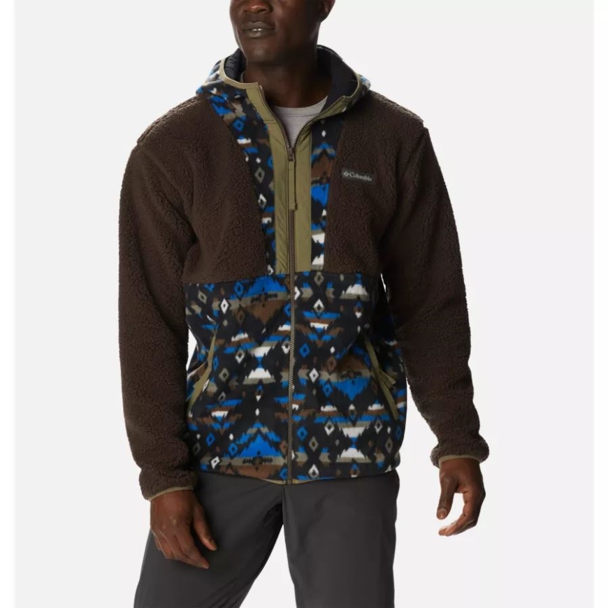 コロンビア コードバン/ブライト インディゴ ロッキー Mtn プリント メンズ バック ボウル シェルパ フルジップ パーカー