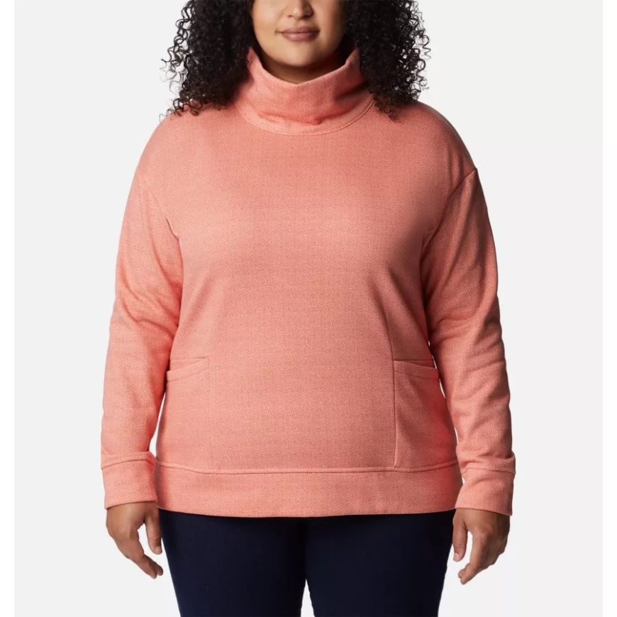 コロンビア ダークコーラル ヘリンボーン レディース コロンビア ロッジ ファンネル プルオーバー プラスサイズ