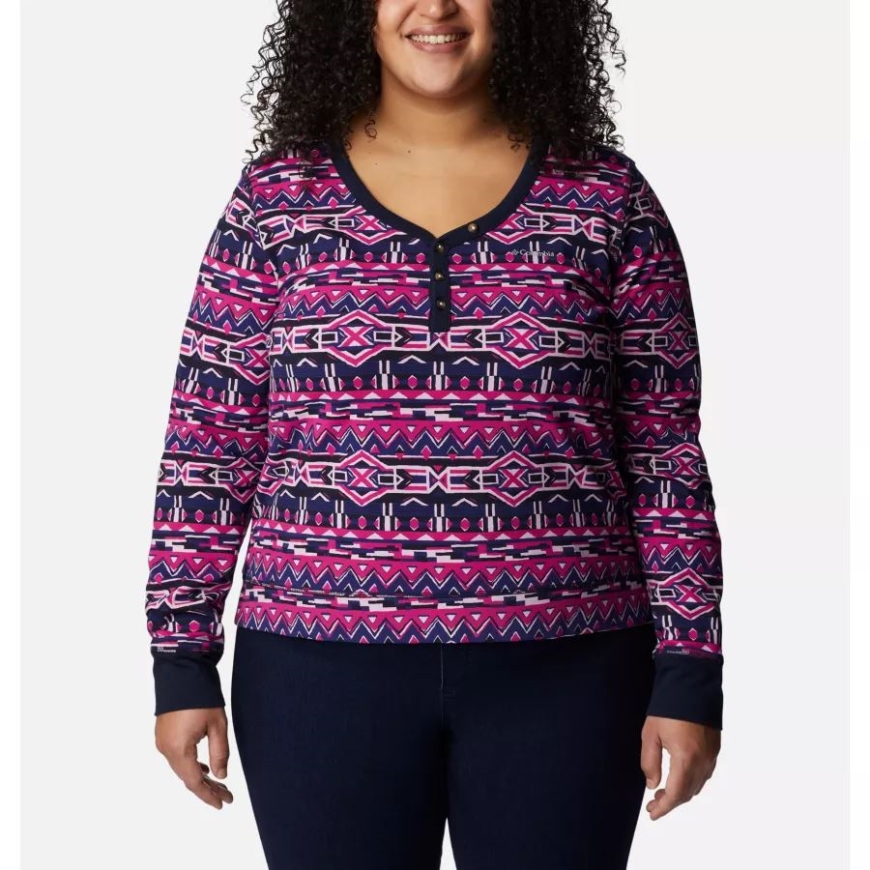 コロンビア ダーク サファイア 80 年代ストライプ レディース ヒイラギ ハイダウェイ ロング スリーブ シャツ プラス サイズ