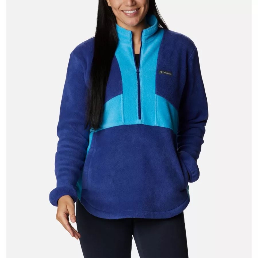 コロンビア ダーク サファイア/ブルー チル レディース ベントン スプリング カラーブロック ハーフ ジップ フリース プルオーバー
