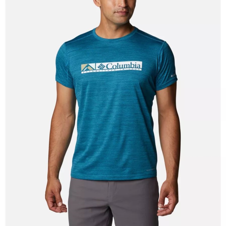 コロンビア ディープ マリン ヘザー/リッジスケープ グラフィック メンズ アルパイン チル ゼロ グラフィック テクニカル Tシャツ