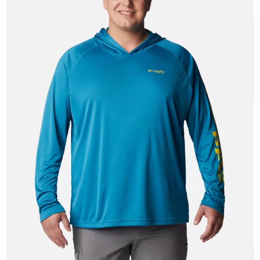 コロンビア ディープ マリン/レーザー レモン ロゴ メンズ Pfg ターミナル タックル パーカー ビッグ