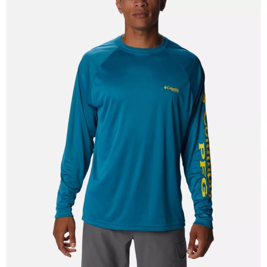 コロンビア ディープ マリン/レーザー レモン ロゴ メンズ Pfg ターミナル タックル 長袖シャツ