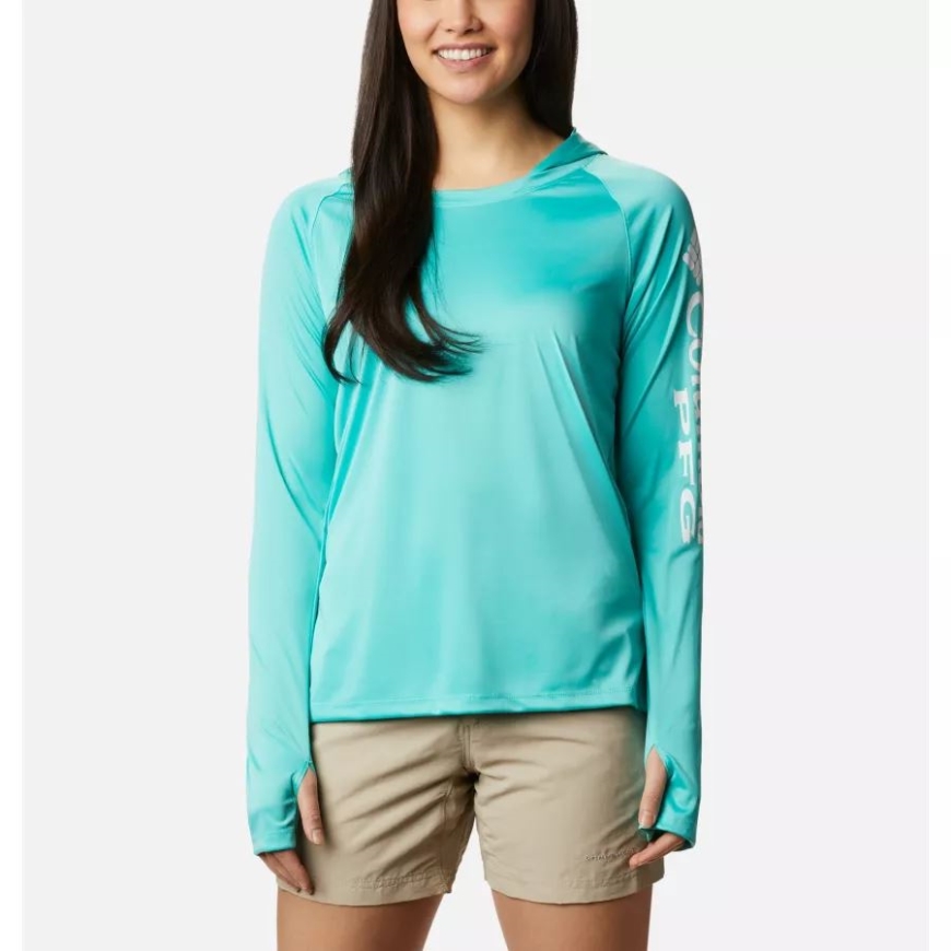 コロンビア ドルフィン/ホワイト ロゴ レディース Pfg タイダル ティー パーカー