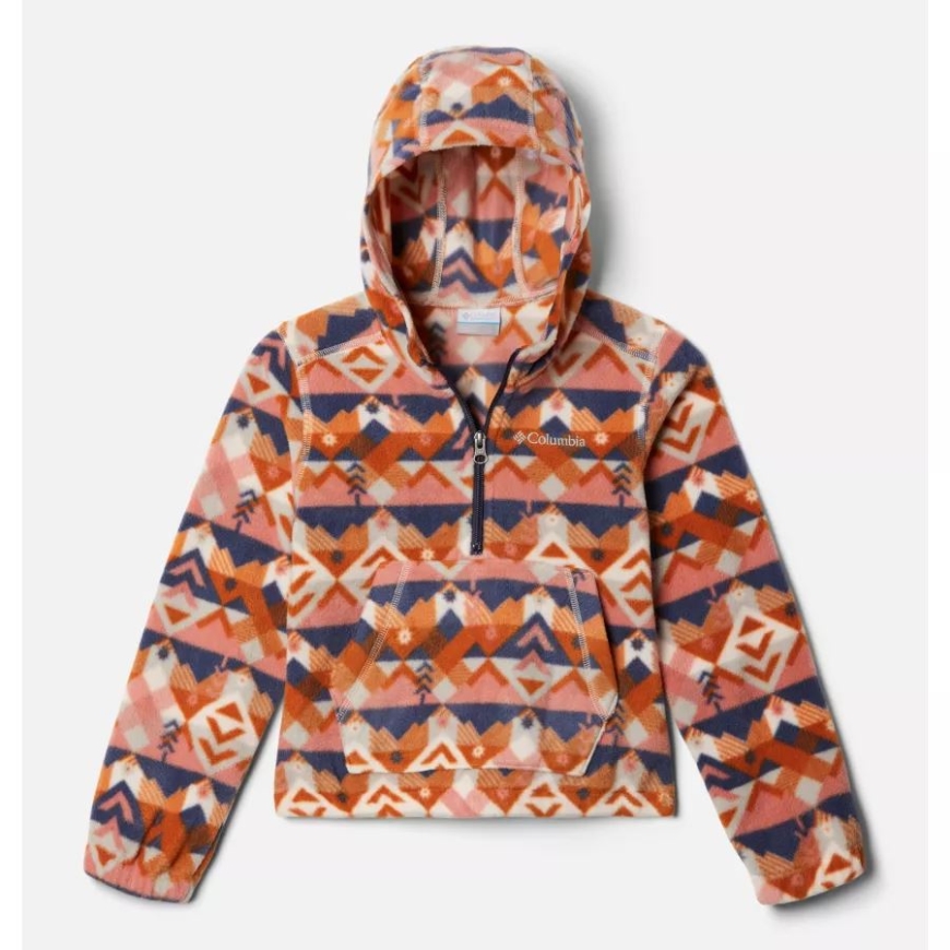 コロンビア ガールズ ベントン スプリングス フード付き ハーフジップ フリース プルオーバー ピーチ ブロッサム チェックポイント