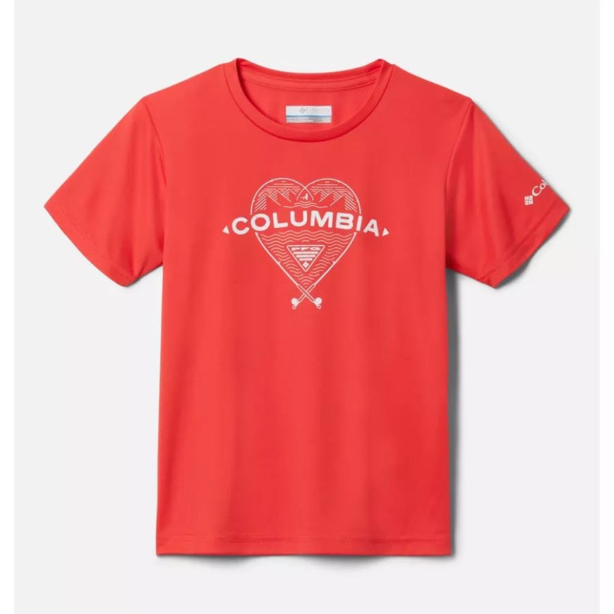 コロンビア ガールズ Pfg タイダル ティー ハート ショート スリーブ シャツ レッド ハイビスカス/ホワイト