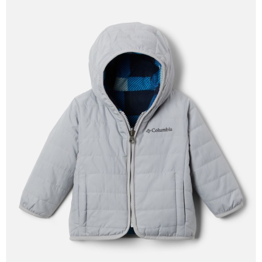 コロンビア グレー/ブライト インディゴ チェック マルチ コロンビア インファント ダブルトラブル リバーシブル ジャケット