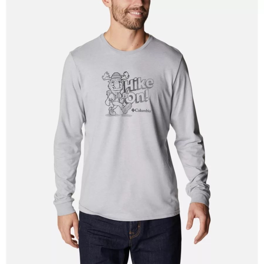 コロンビア グレー ヘザー/ハイキング ムース メンズ アプレ ライフスタイル 長袖 グラフィック Tシャツ コロンビア