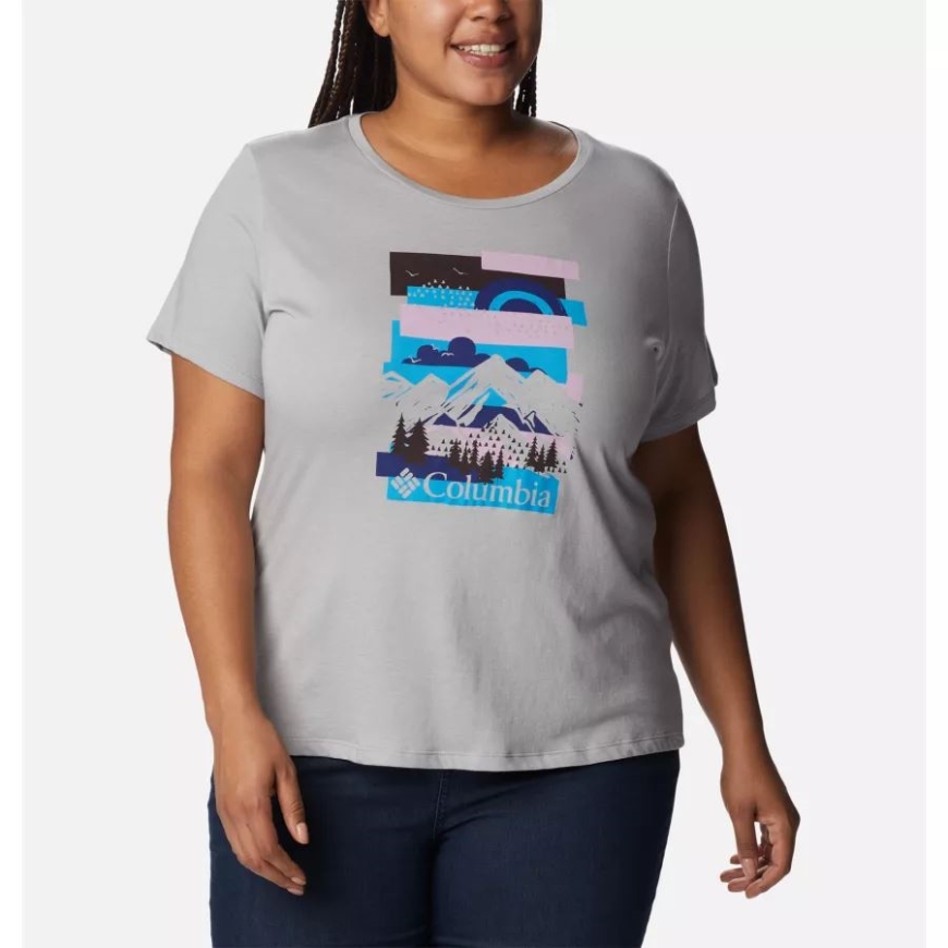 コロンビア グレー ヘザー/シーニック コラージュ レディース デイジー デイズ グラフィック Tシャツ プラスサイズ コロンビア
