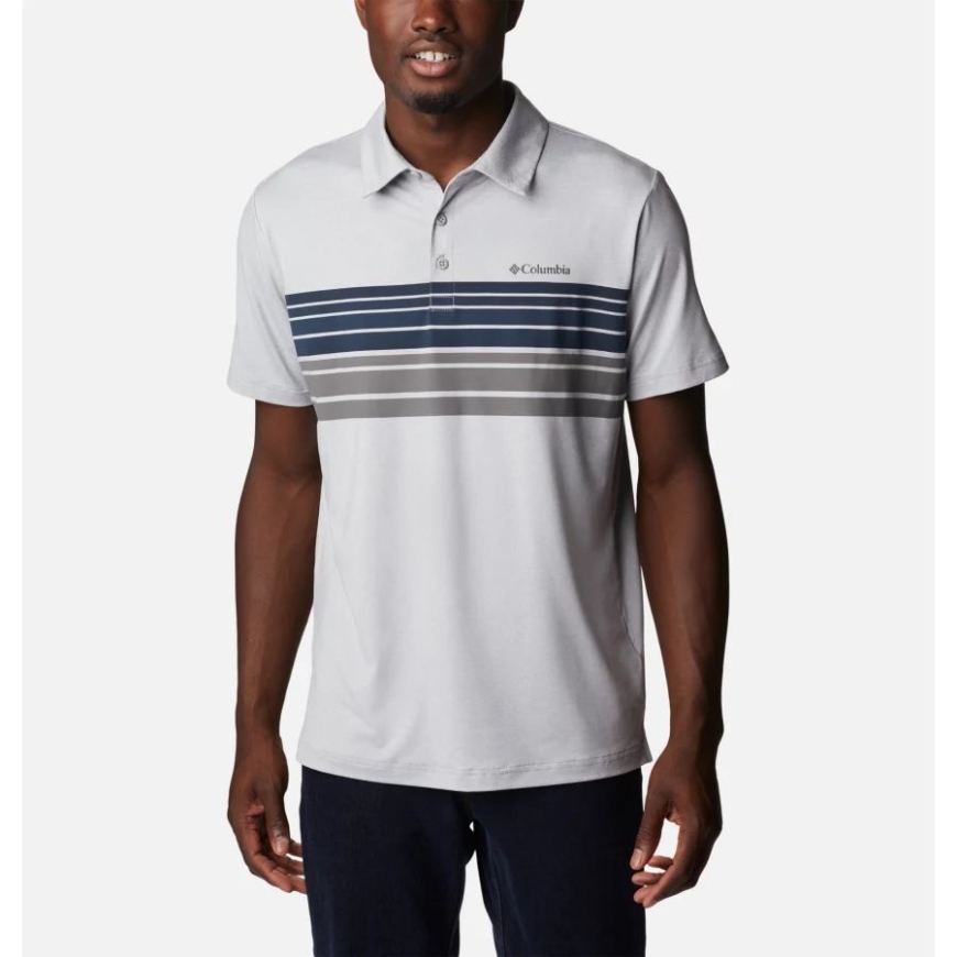 コロンビア グレー ヘザー ストライプ メンズ テック トレイル ノベルティ ポロ コロンビア