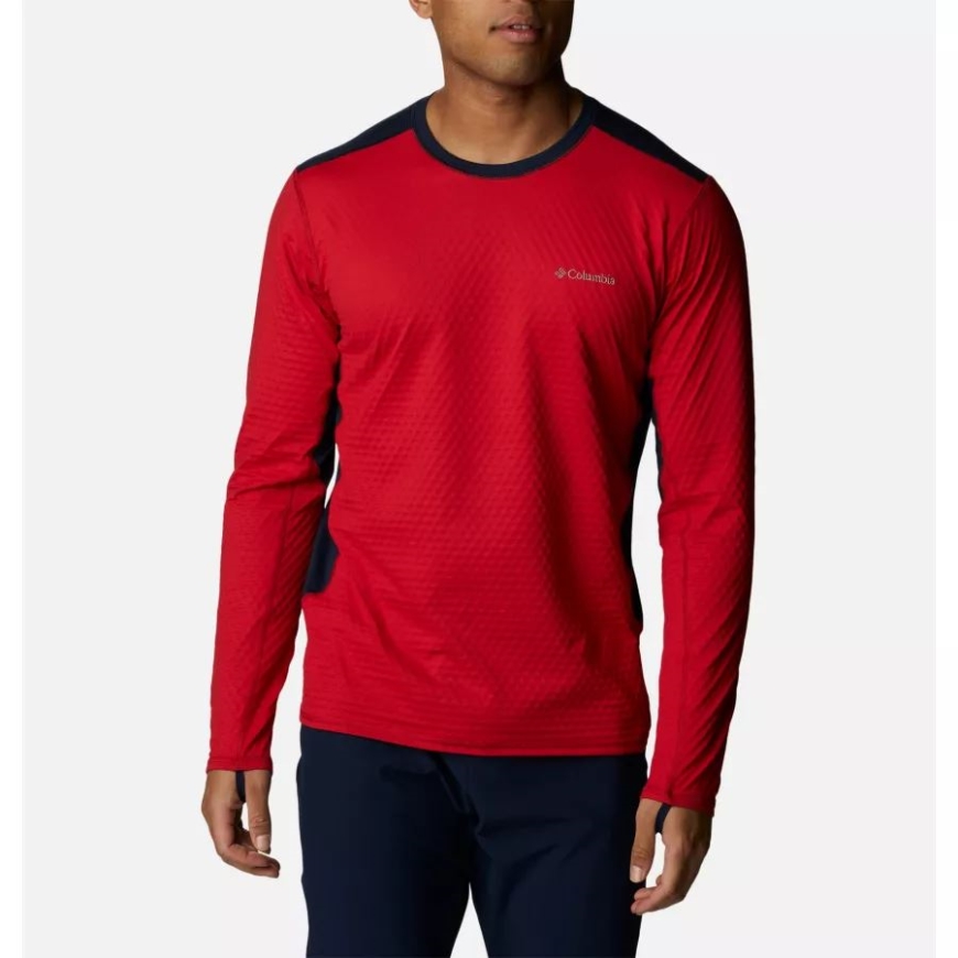 コロンビア メンズ ブリス アセント ロング スリーブ シャツ マウンテン レッド/カレッジネイビー
