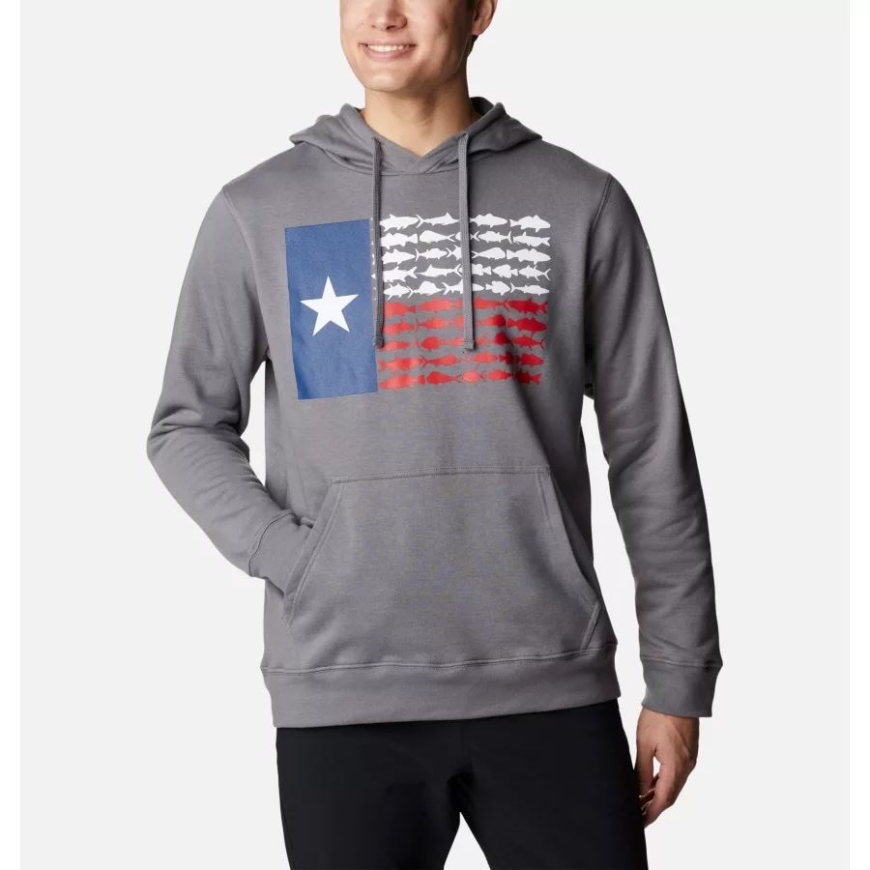 コロンビア メンズ PFG フィッシュ フラッグ II パーカー シティ グレー/テキサス