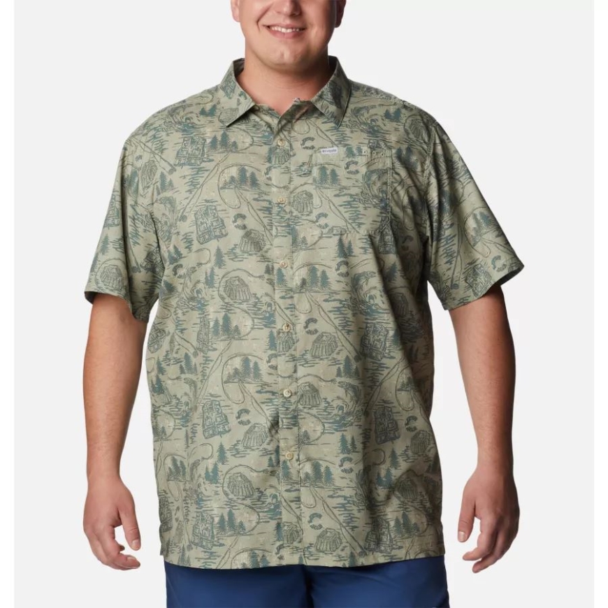 コロンビアメンズpfgスーパースラックタイドキャンプシャツビッグメタルpfgオリジンプリント