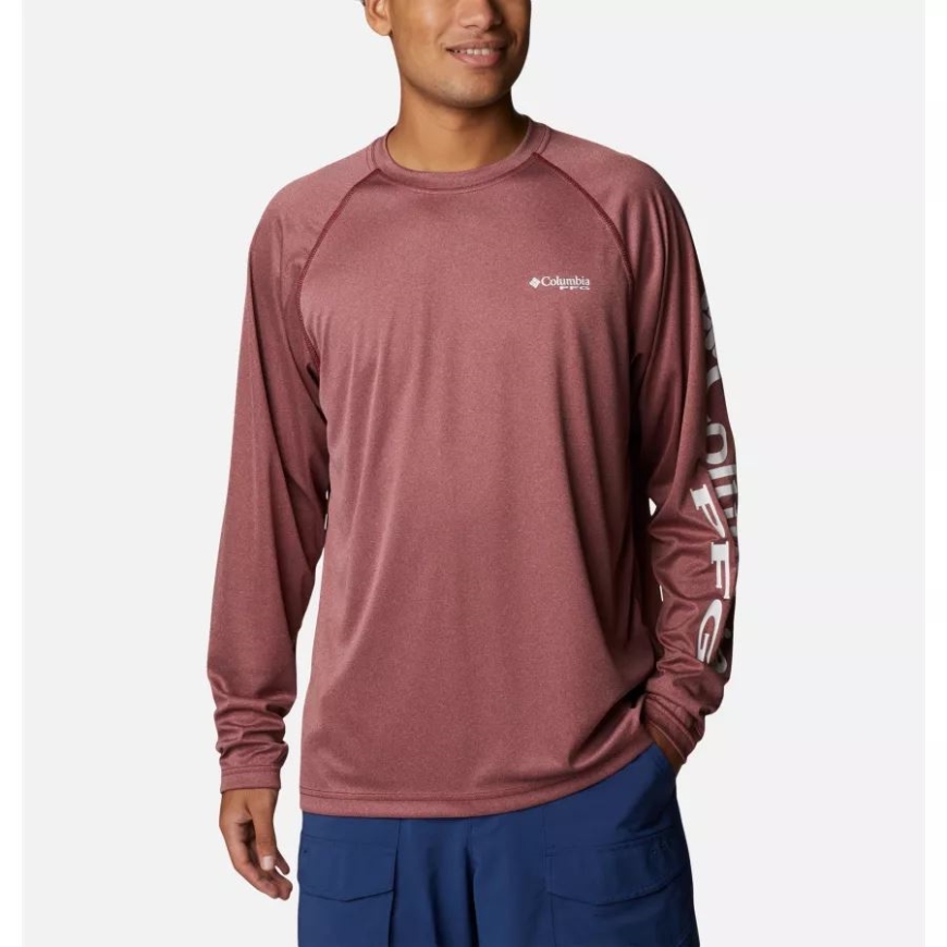 コロンビア メンズ Pfg ターミナル タックル ヘザー ロング スリーブ シャツ レッド ジャスパー ヘザー/ホワイト ロゴ