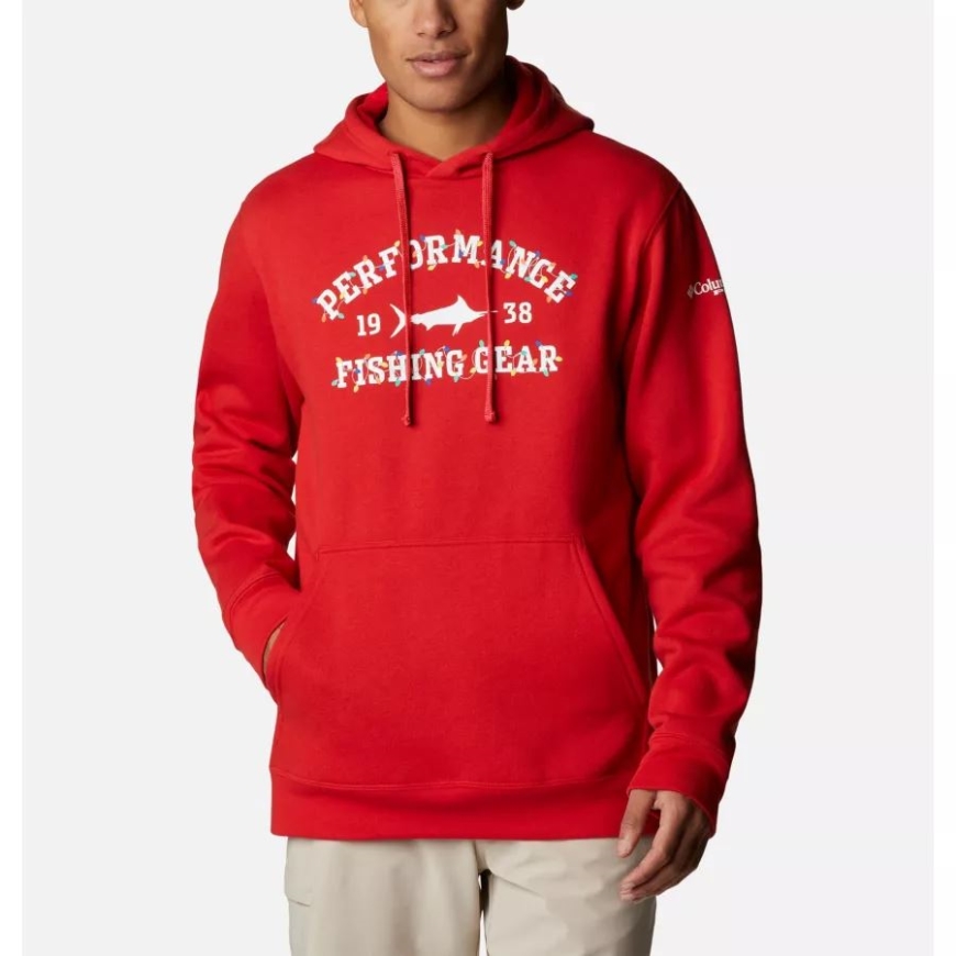 コロンビア メンズ PFG ユニバーシティ パーカー レッド スパーク/ホワイト ホリデー