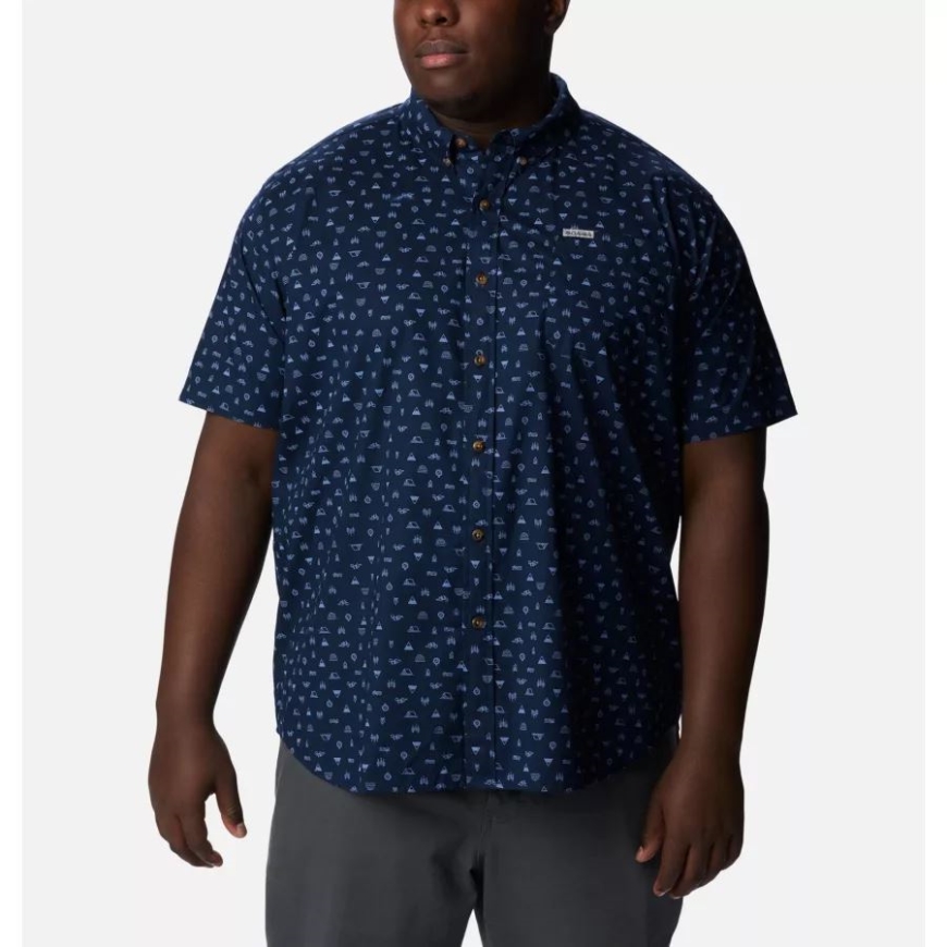 コロンビア メンズ ラピッド リバーズ プリント ショート スリーブ シャツ ビッグ カレッジ ネイビー キャンプ アイコン