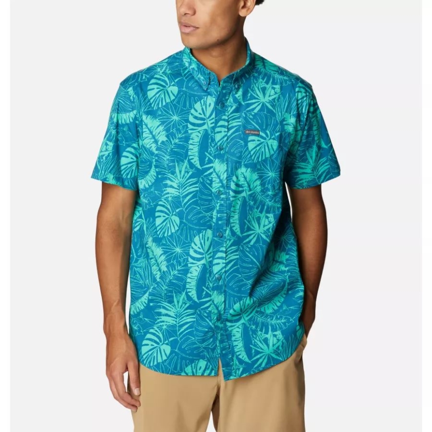 コロンビア メンズ ラピッド リバーズ プリント ショート スリーブ シャツ ディープ マリン キング パームス