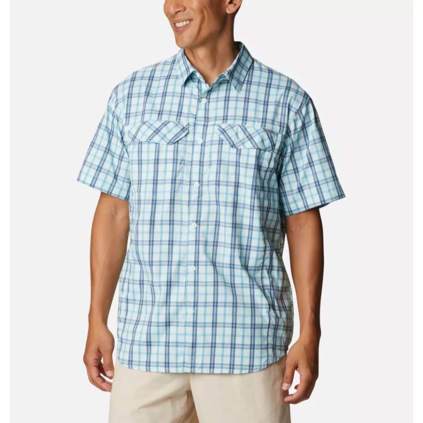 コロンビアメンズシルバーリッジライトチェック柄半袖シャツアイシーモーンスイッチバックマドラス