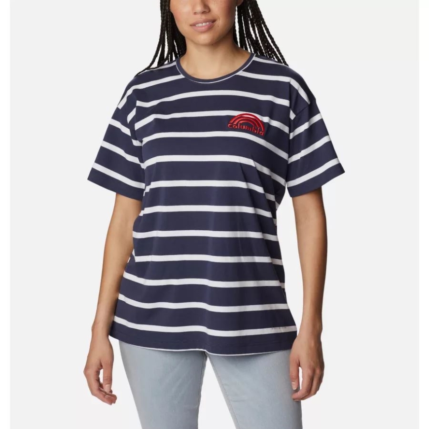コロンビア夜行性サンライズ ストライプ レディース サン トレック オーバーサイズ Tシャツ