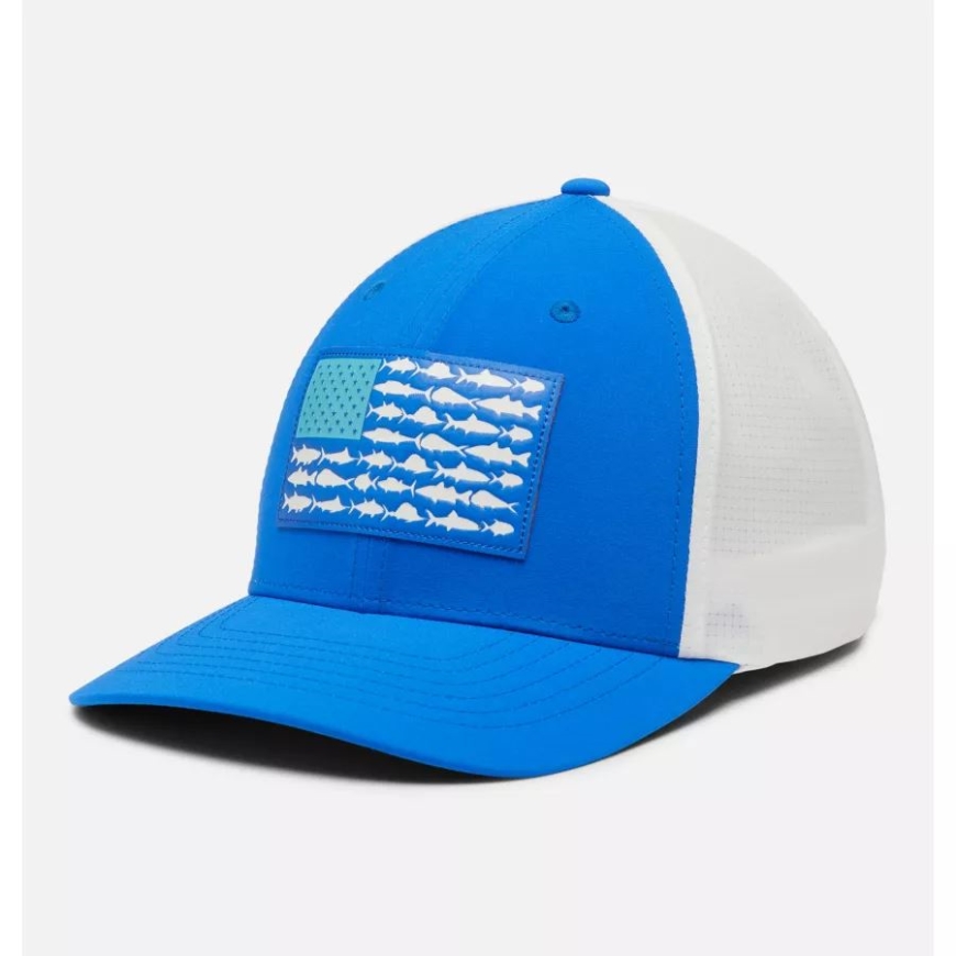 コロンビア PFG フィッシュ フラッグ シグネチャー 110 ハイ クラウン ブルー コンゴウインコ/環礁