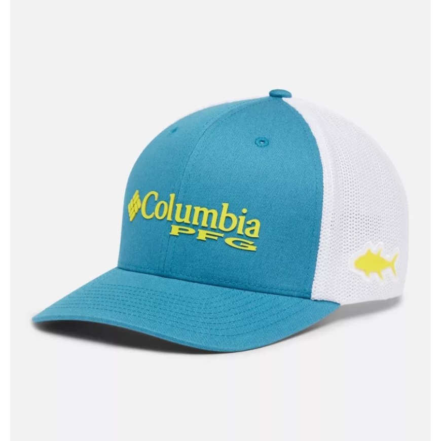 コロンビア Pfg ロゴ メッシュ ボール キャップ ロー クラウン ディープ マリン/レーザー レモン