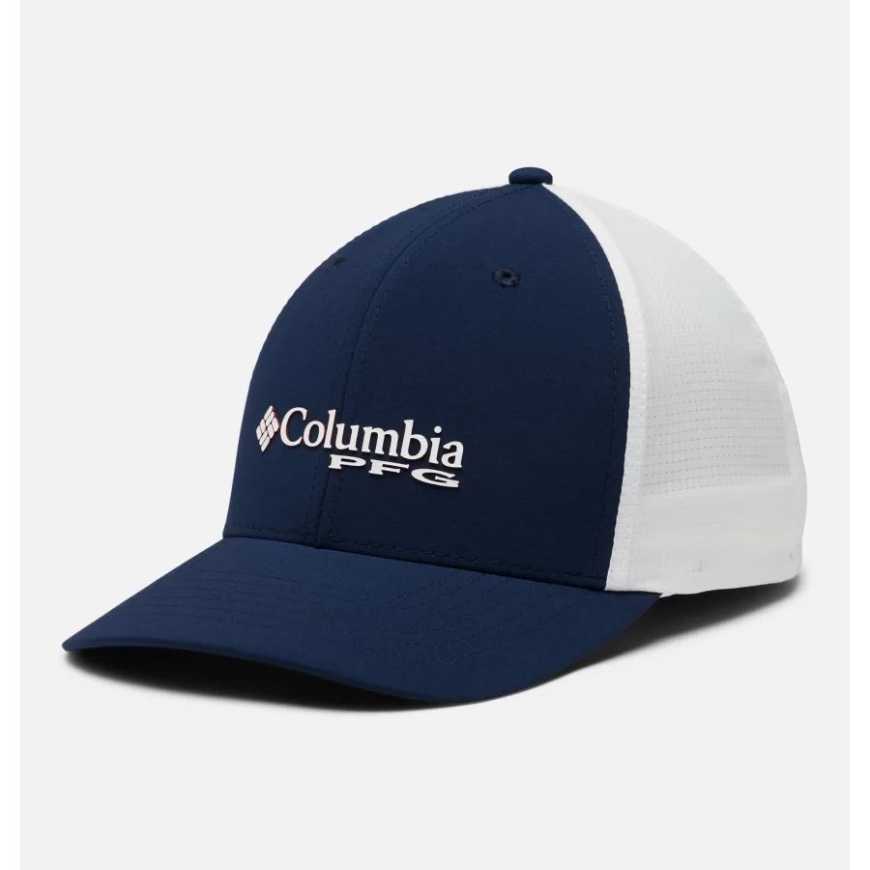 コロンビア Pfg ロゴ シグネチャー 110 ハイクラウン カレッジエイト ネイビー/ホワイト